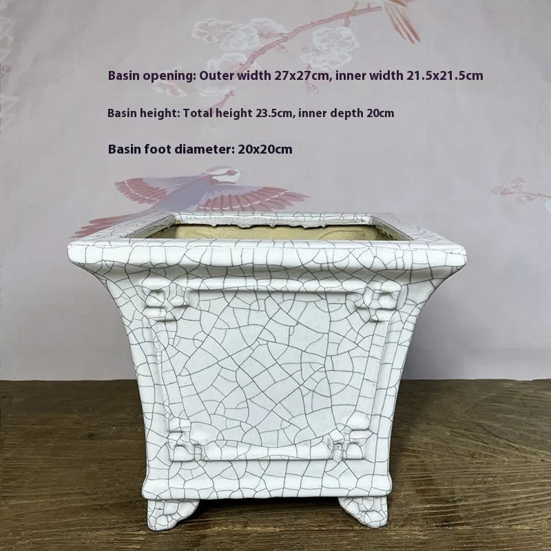 27cm square ceramic orchid pot with glazed retro red or white ice crack finish