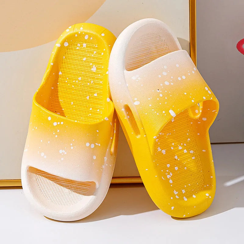 Children's gradient colour PVC summer slippers with non-slip soles in blue, yellow, green, orange, or pink