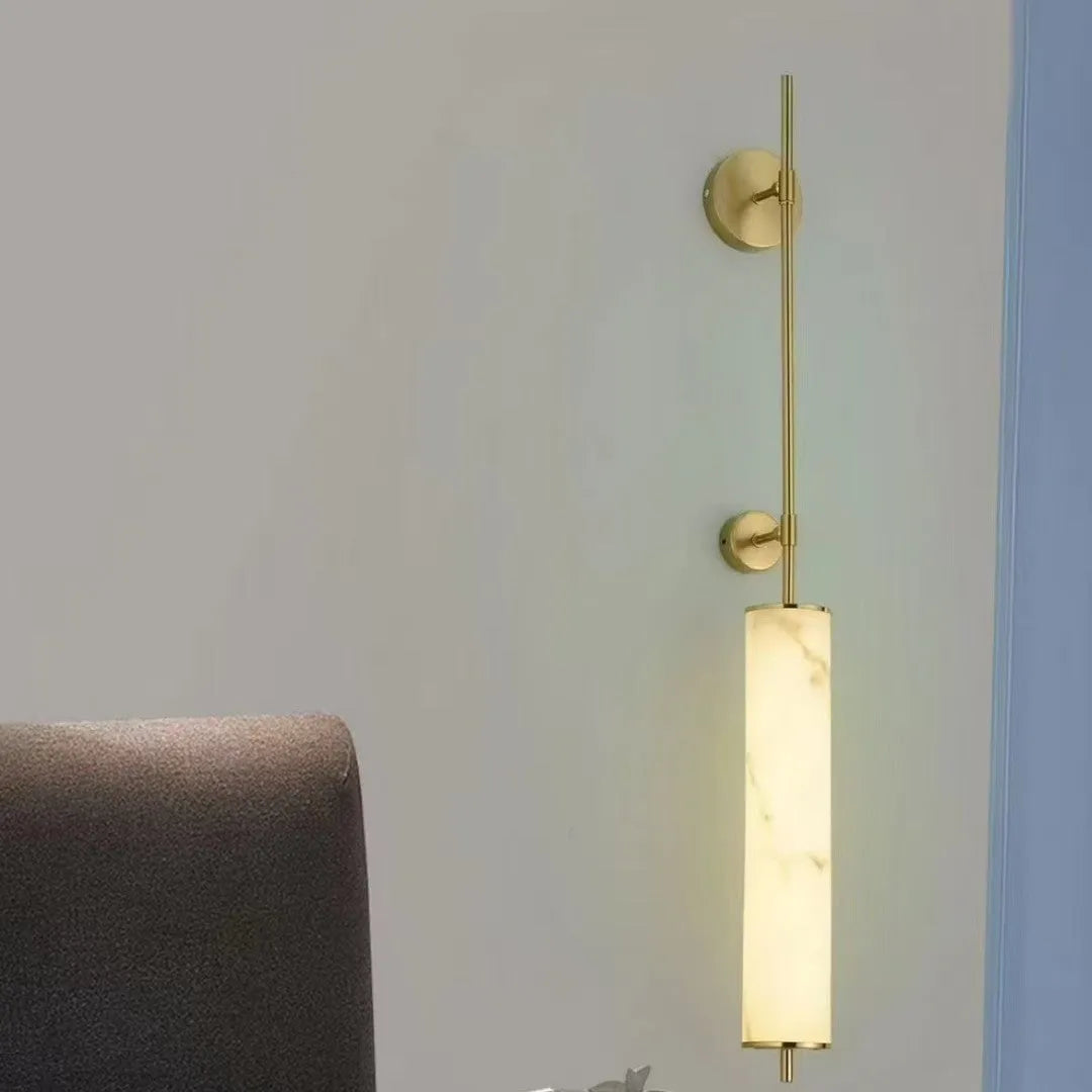 Luxury marble wall lamp with warm light, 50cm by 6cm, Black or Copper metal finish, for living room or bedroom