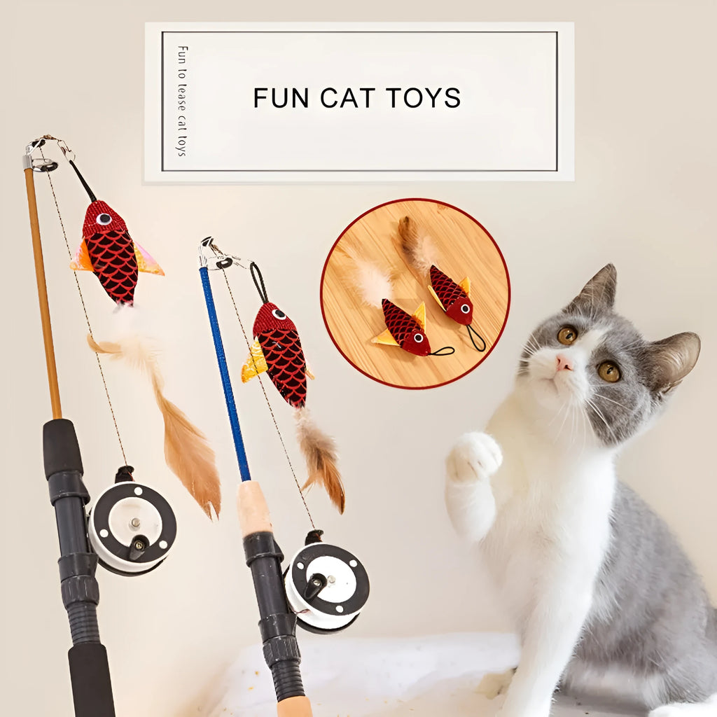 Teaser Feather Toys for Kitten with Funny Retractable Rod for Cat Exercise Interactive Play Plastic Plush Feather Construction 42cm Expandable to 72cm Random Colour Fun Cat Teaser Gift