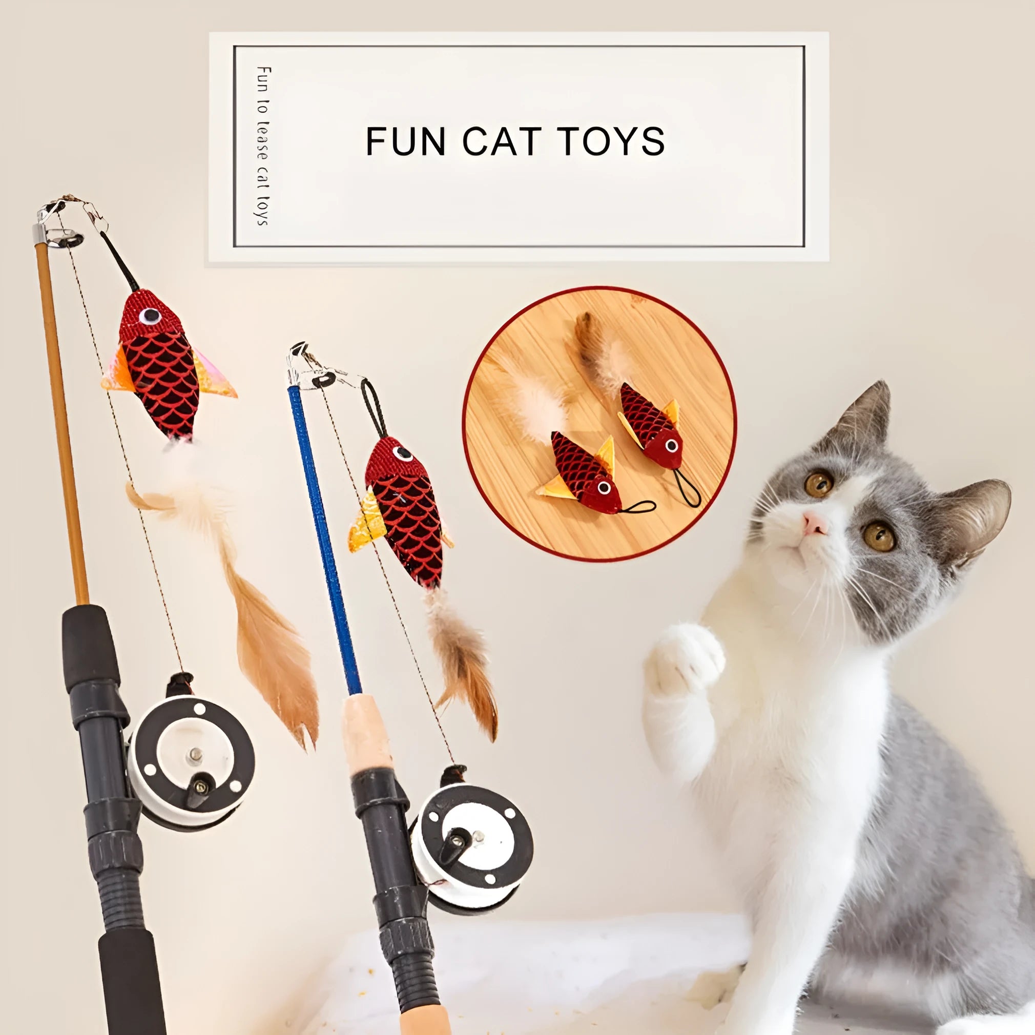Teaser Feather Toys for Kitten with Funny Retractable Rod for Cat Exercise Interactive Play Plastic Plush Feather Construction 42cm Expandable to 72cm Random Colour Fun Cat Teaser Gift