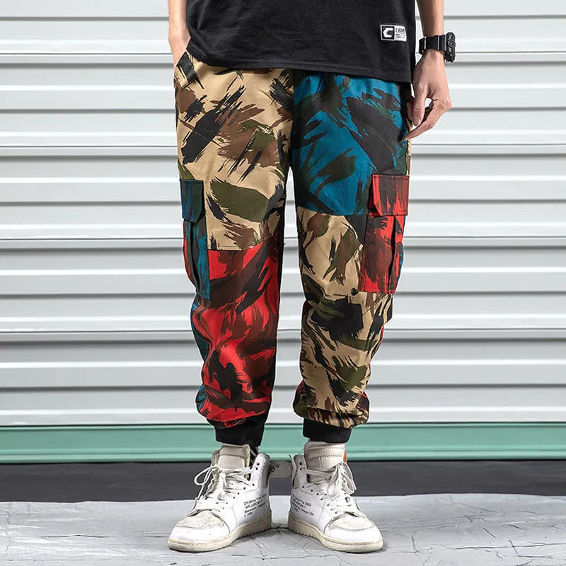 Blue camouflage unisex polyester overalls with drawstring waist, available in Asian sizes M to 5XL