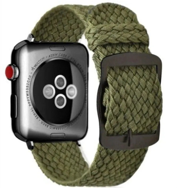 Breathable nylon perlon mesh Apple Watch band in green, lightweight replacement strap 38 40mm