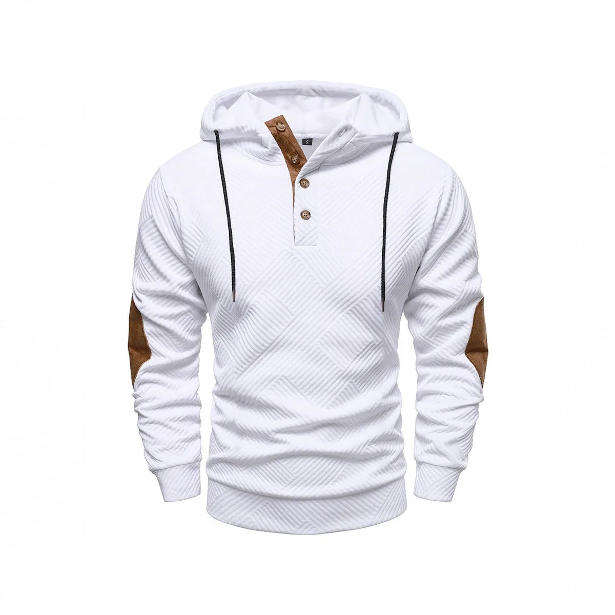 Men's loose hooded casual pullover in dark gray, long sleeves, polyester fibre construction