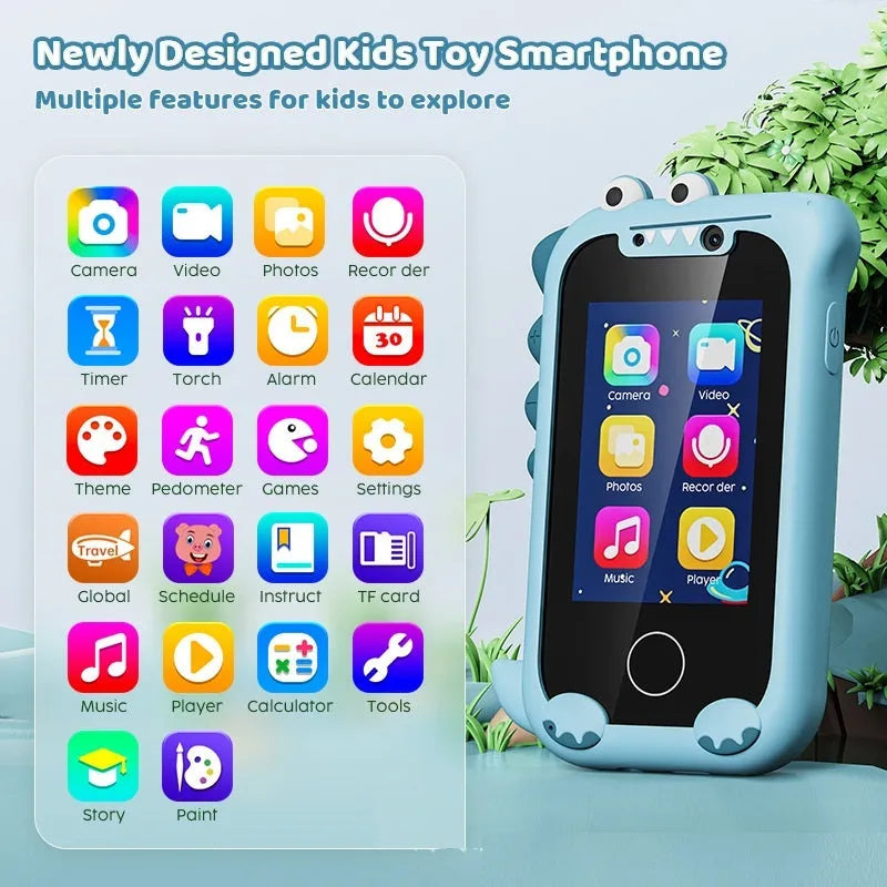 Blue silicone case educational toy mobile phone with camera and 512MB memory for children