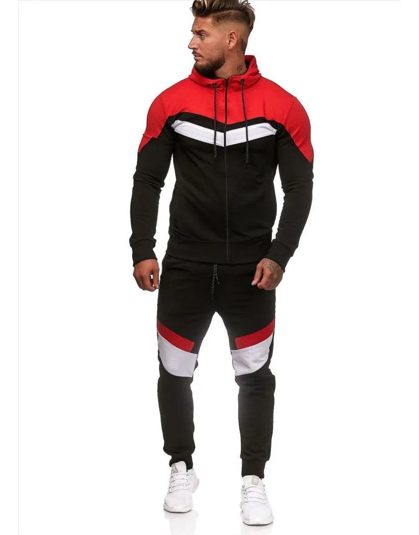Cotton colorblock hoodie sportswear in two-tone Red and White, pullover style, front view