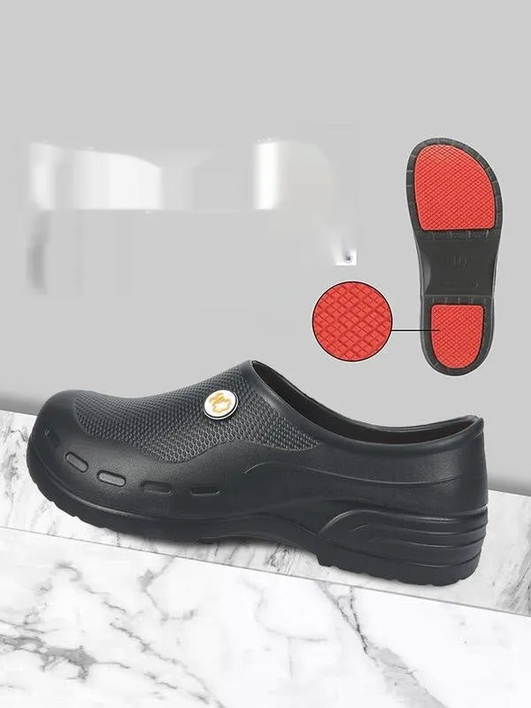 Men's non-slip work shoes in orange and black with PU upper and rubber sole