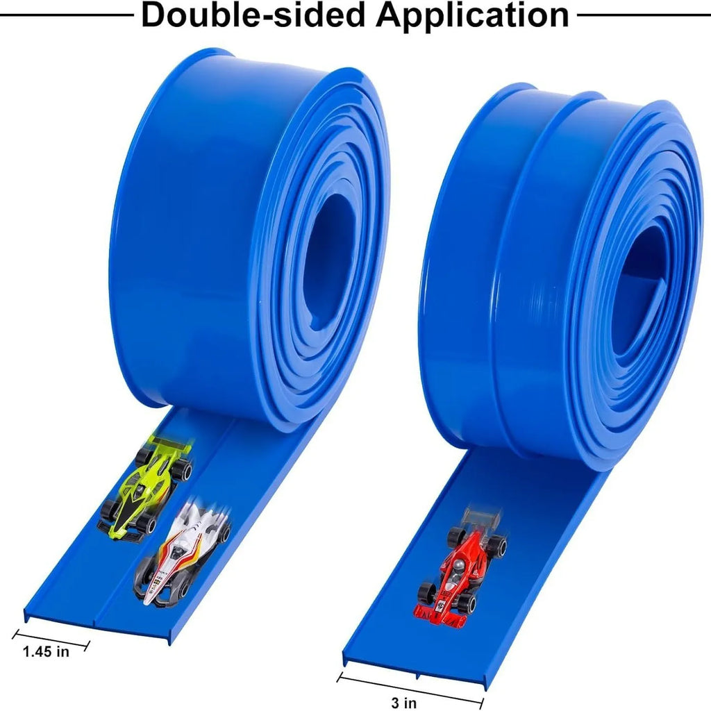 DIY double rail car PVC soft track set with anti-gravity magnetic rails in blue
