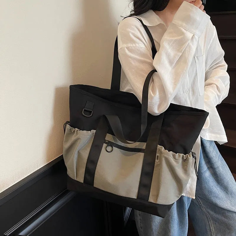 Women's lightweight yoga travel bag in grey, black or green Oxford cloth with letter pattern, 36-55L capacity