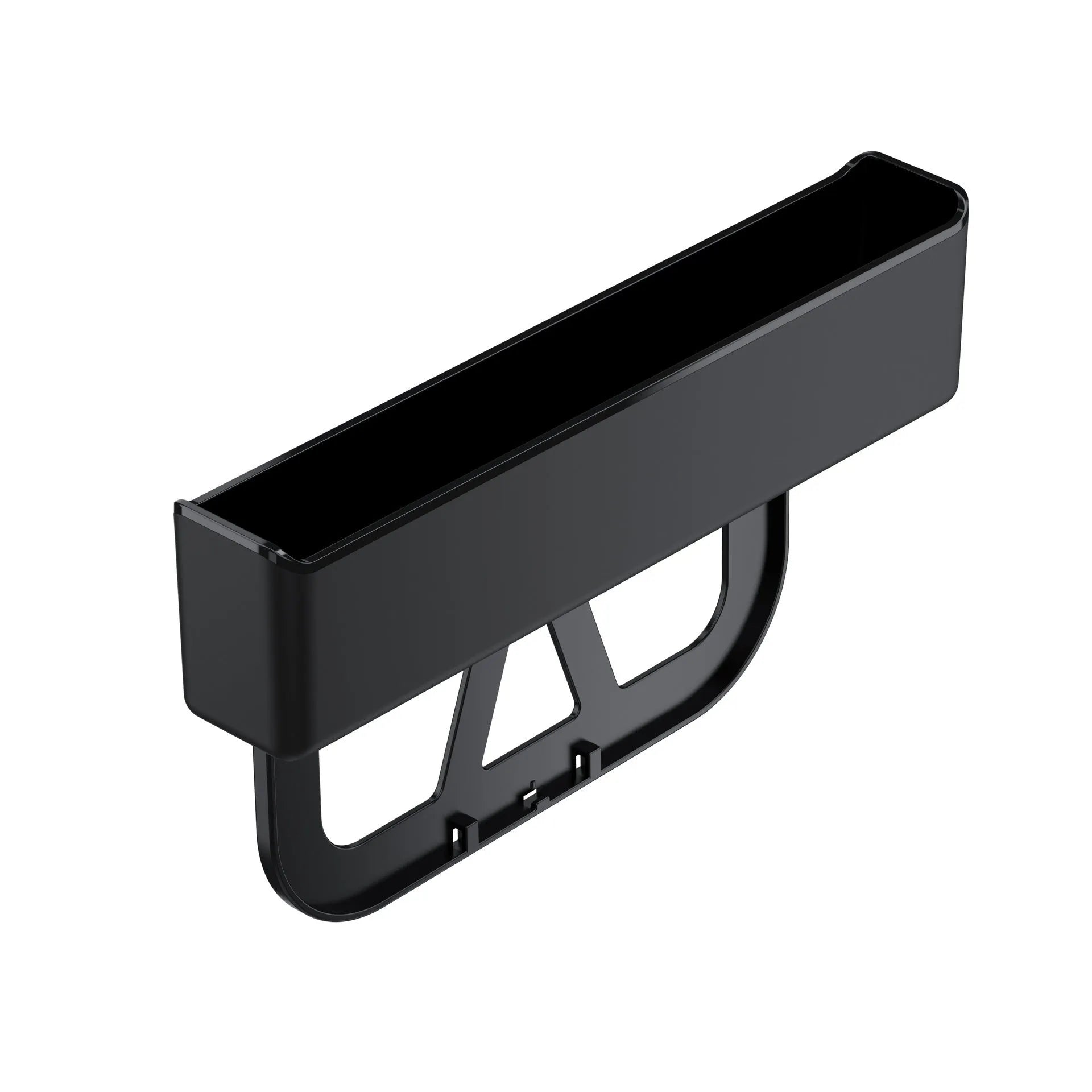 Black plastic car seat gap storage box organiser with 265x166x45mm dimensions