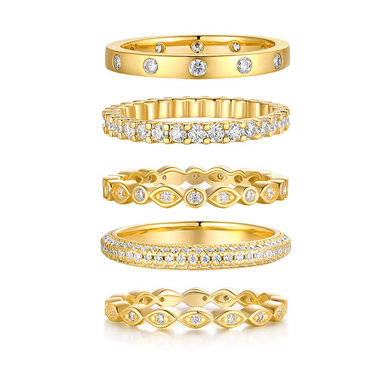 Gold-plated S925 silver moissanite wedding ring set, sizes 5 to 9, 12g, with GRA certificate and gift box