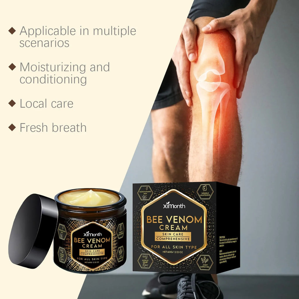 60 g jar of moisturising skincare cream with mint leaf, bee venom and tea tree oil.