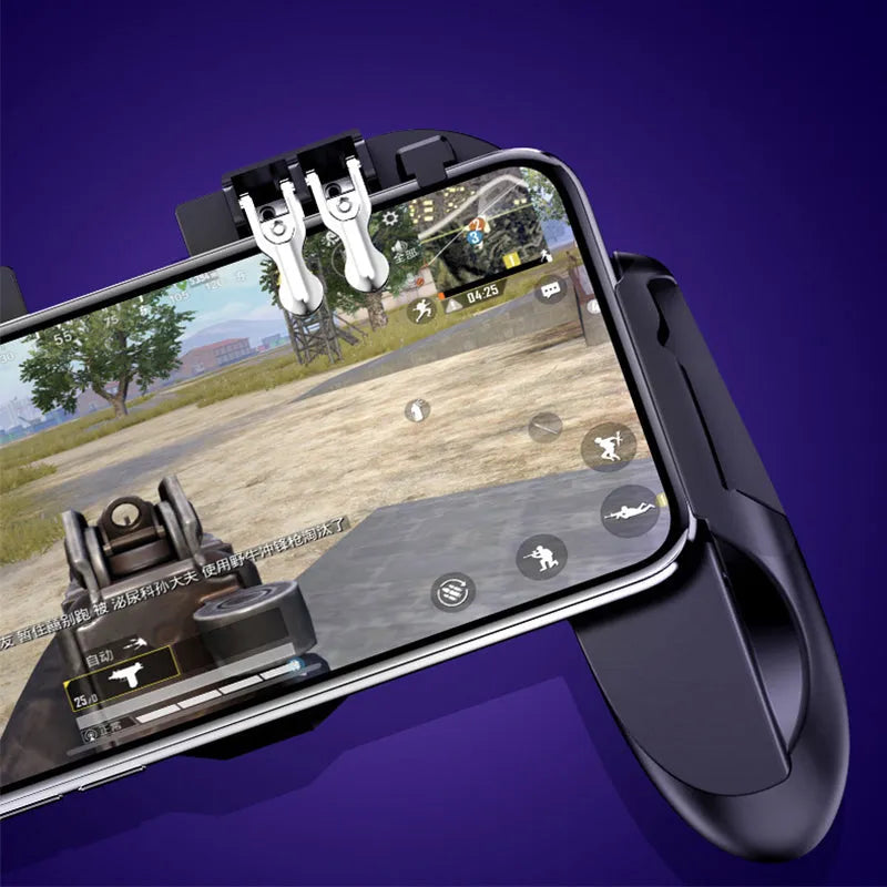 Six-finger gamepad with USB cable and black bracket for smartphone, ABS and zinc alloy build