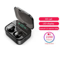 X7LED black wireless Bluetooth sports earbuds with charging case showing LED display