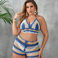 Women's hollow out strap split swimsuit in blue or light blue colours with briefs style