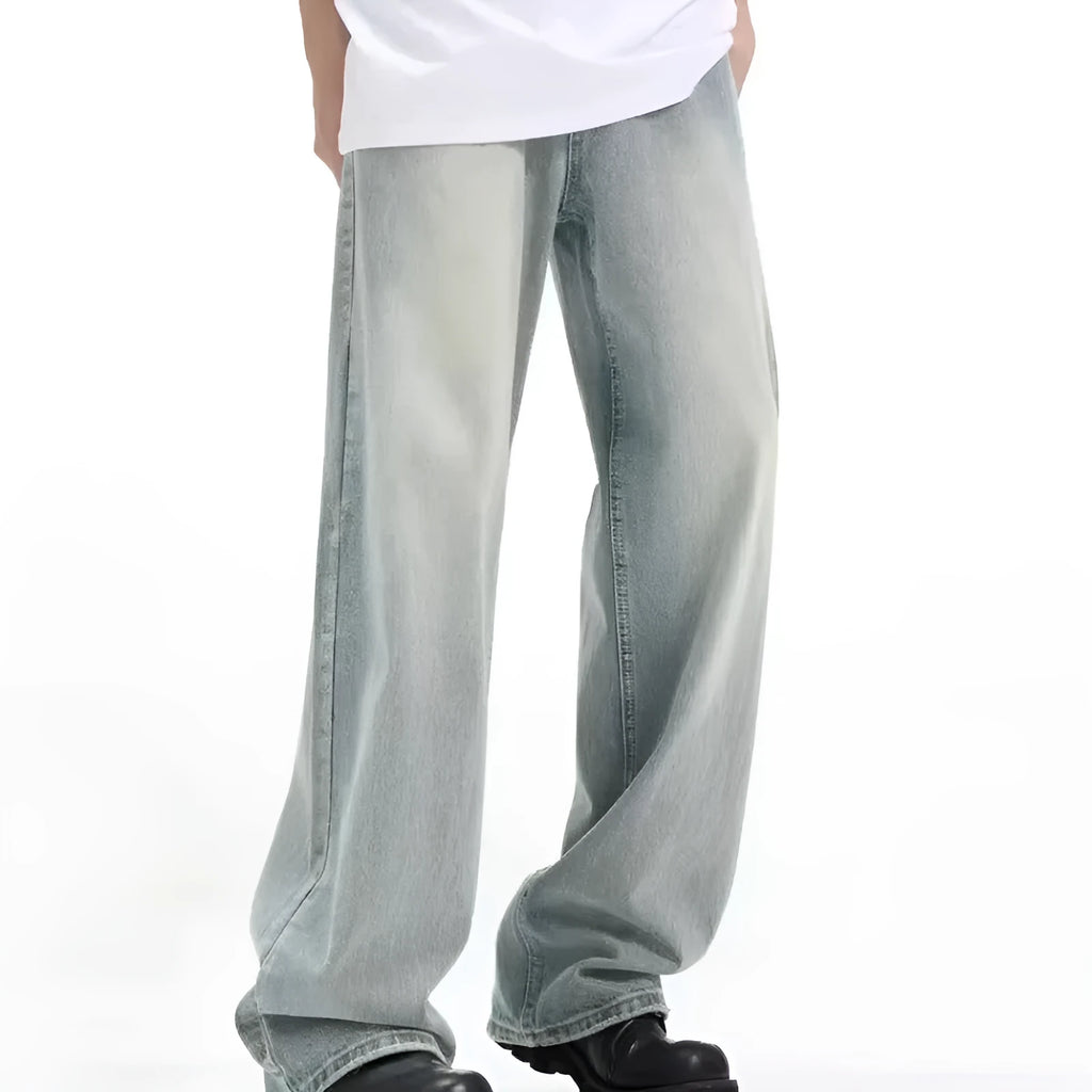 Blue retro loose-fit casual trousers made from rabbit fur with an elasticated waistband.