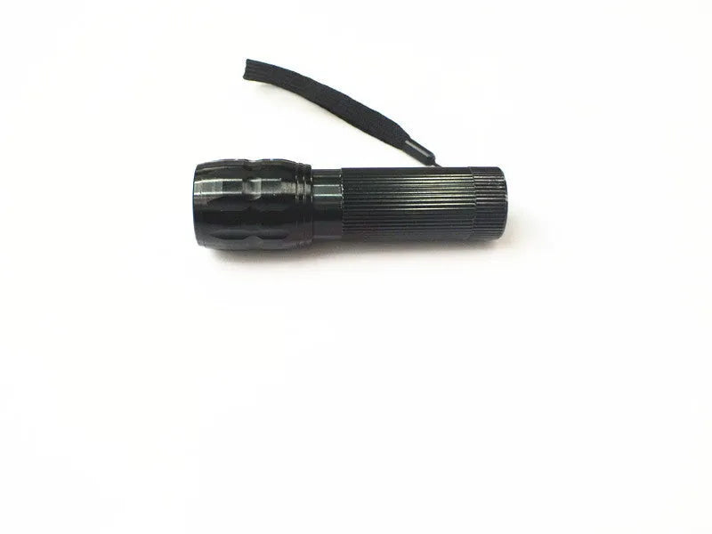 Black mini LED flashlight with telescopic head and tail push button switch, head diameter 3.1 cm
