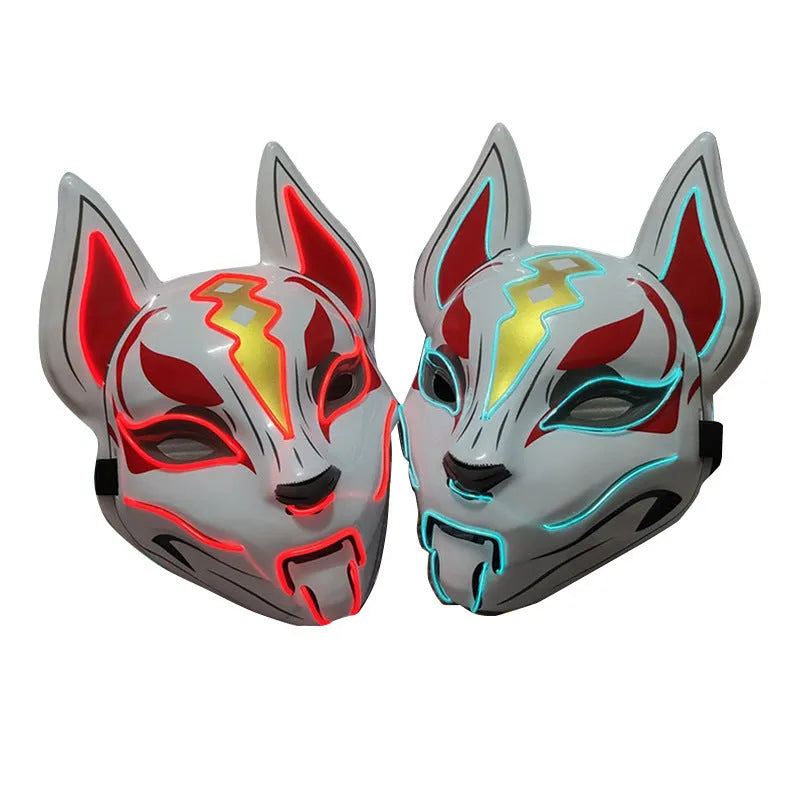 Glowing cat face mask for women, 28cm x 18cm cold light fox mask with four lighting modes, cosplay accessory
