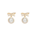 Bow pearl simple micro stud earrings white copper electroplated bowknot gemstone stud earrings