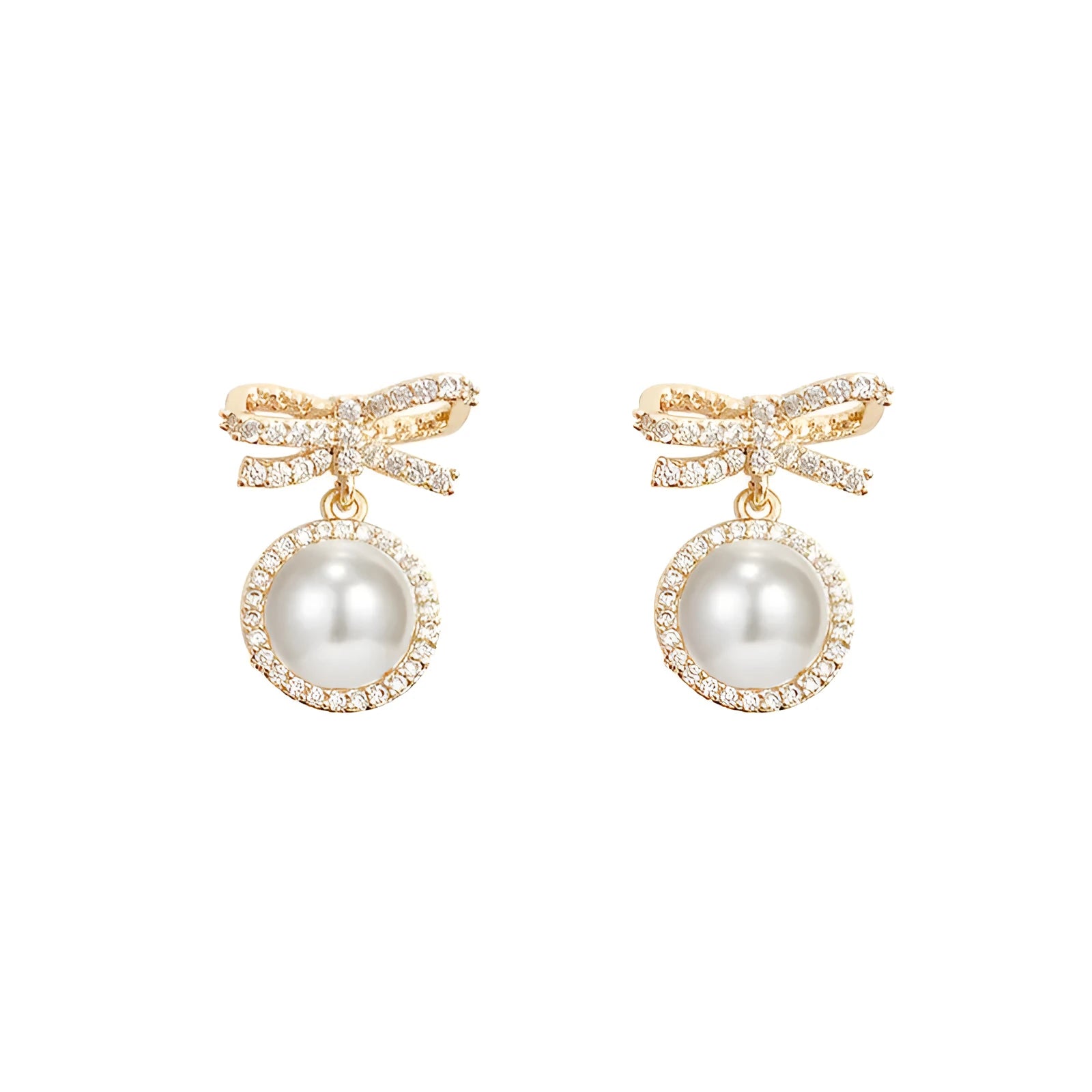 Bow pearl simple micro stud earrings white copper electroplated bowknot gemstone stud earrings