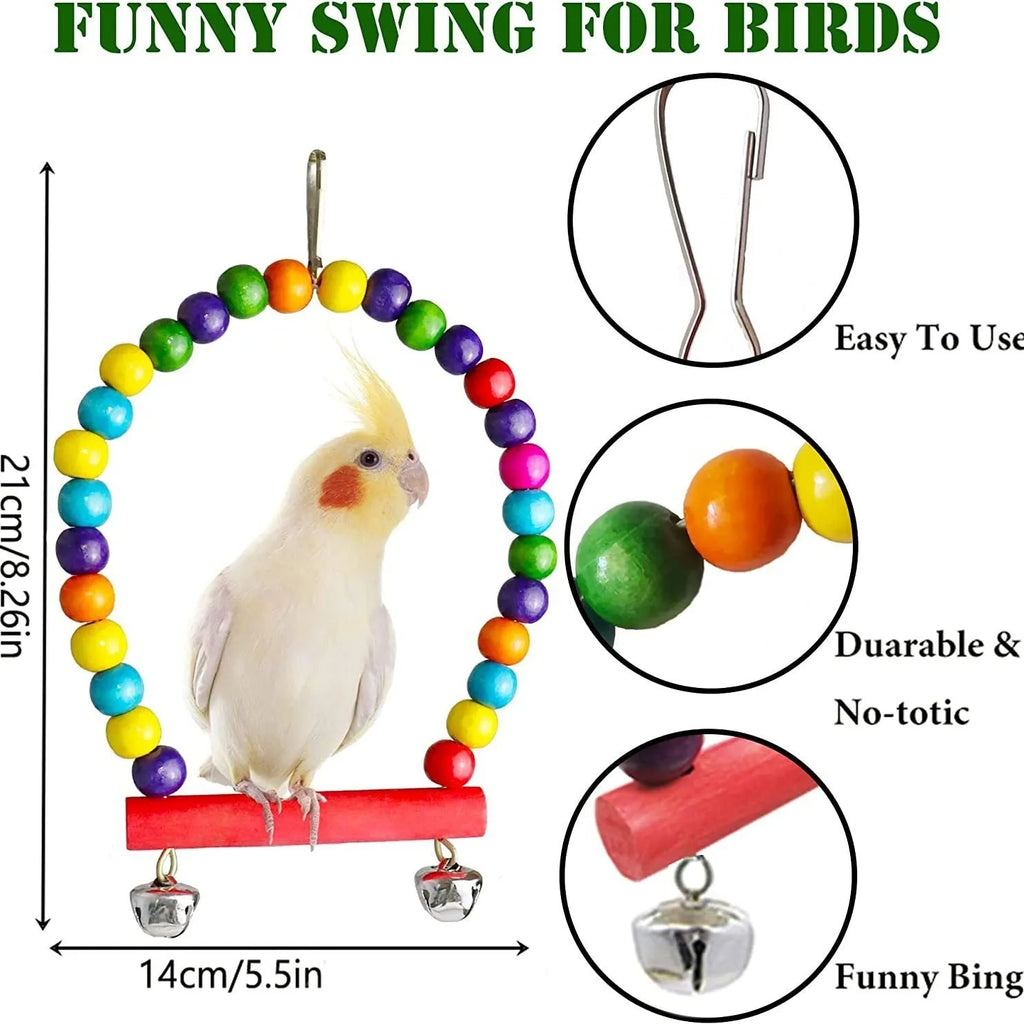 Seven-piece wooden parrot toy set for bird cage accessories, wooden play pieces for parrots and birds