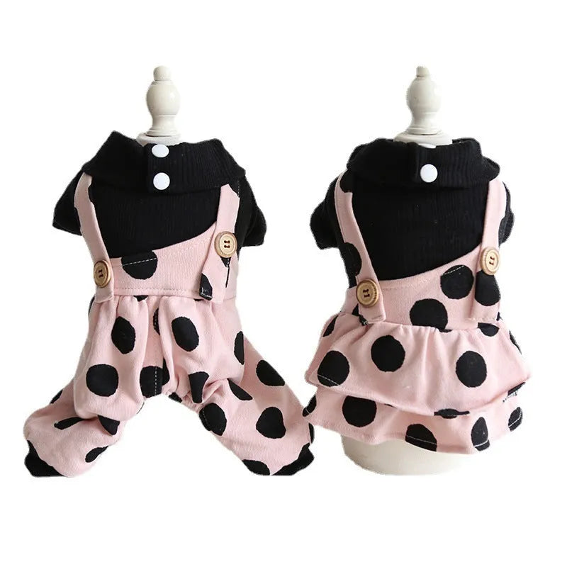 Lapel shoulder strap couple dog clothes in four-legged and skirt styles for small to medium dogs