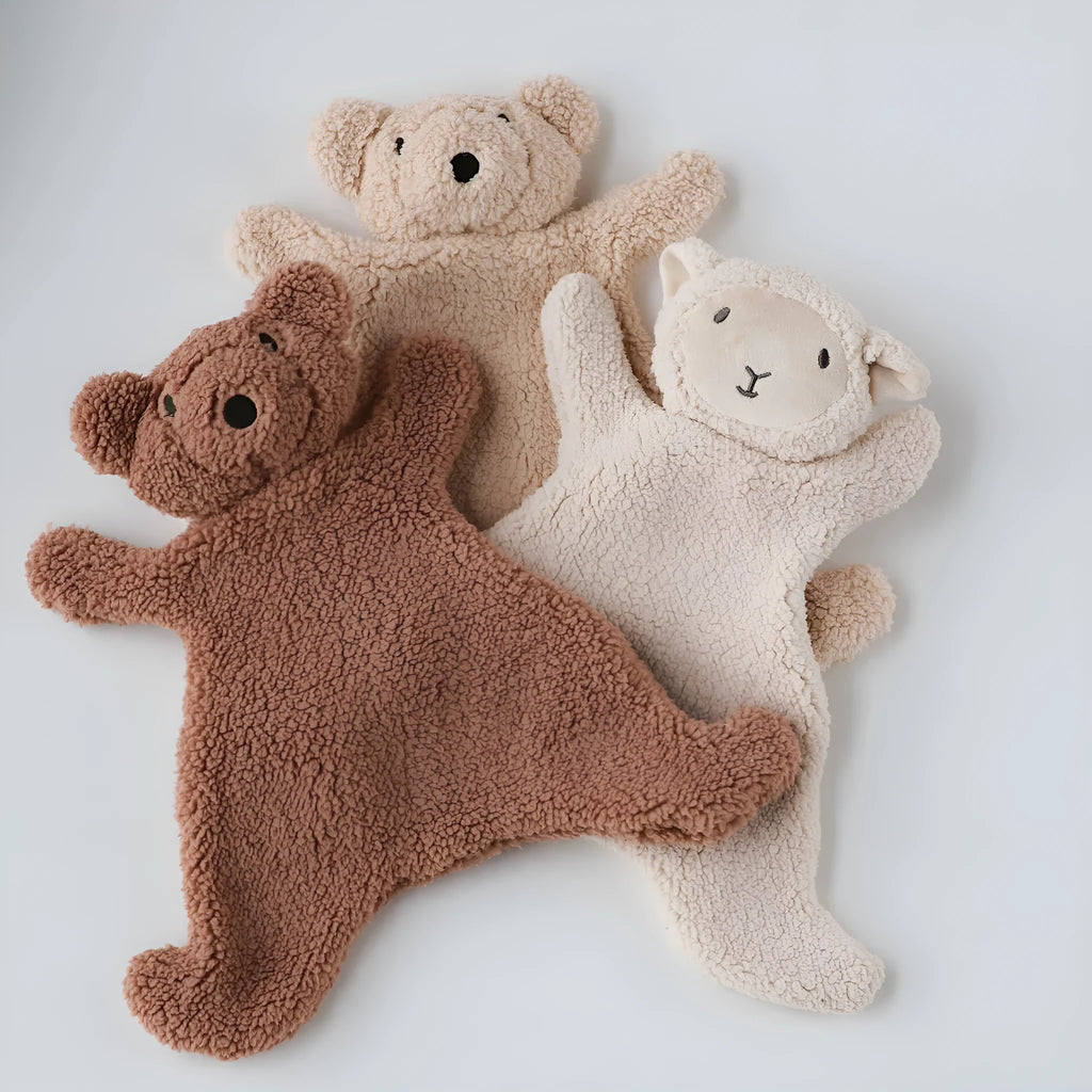 Beige sheep velvet plush sleeping bear doll for infants 30x29.5cm