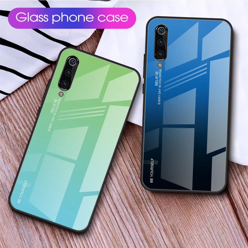 Gradient colour-shift phone case with tempered glass back for Redmi smartphones