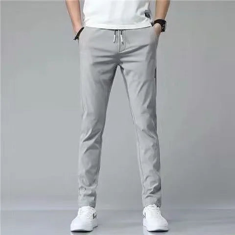 Men's loose straight drawstring sweatpants in khaki, summer casual thin trousers Korean version