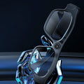 Black head-mounted smart Bluetooth glasses with a camera and touch controls on the frame.