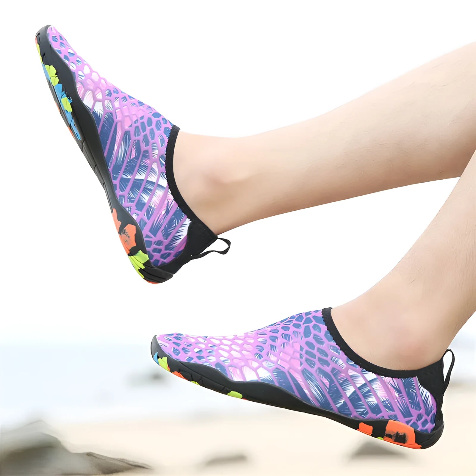 Lycra beach wading shoes in multiple colours with EVA midsoles for swimming.