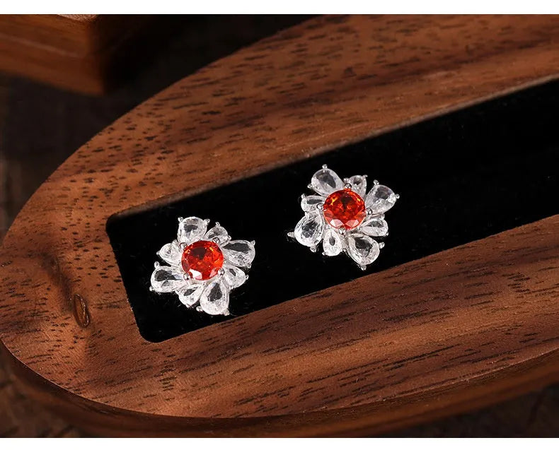 Women's sterling silver retro earrings with platinum plating and geometric pigeon red design
