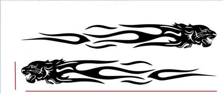 Pair of black leopard pattern reflective car stickers on a motorcycle side panel