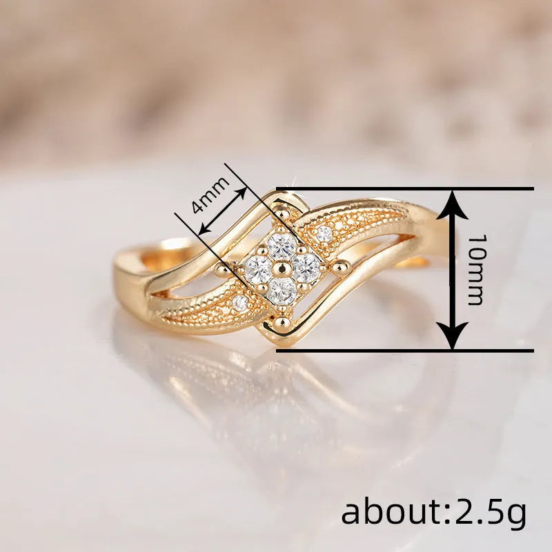 Women's copper diamond ring with micro inlaid zircon ornament in yellow gold colour showing geometric design