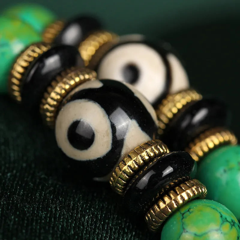 Natural turquoise bracelet with 108 polished 8mm round beads in traditional national style
