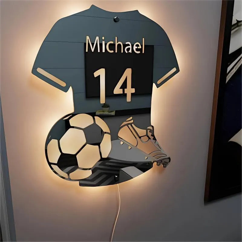 Football Jersey Luminous Mirror LED Illuminated Mirror Light Personalised 12 Colour Remote Control Acrylic Frame Night Light Small 30x35cm Large 37x42cm Extra Large 55x48cm for Bedroom Decor Gift