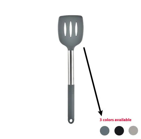 12-piece black silicone kitchen utensil set including spatula, spoon, and claw tools in a rotating storage bucket on a kitchen counter.