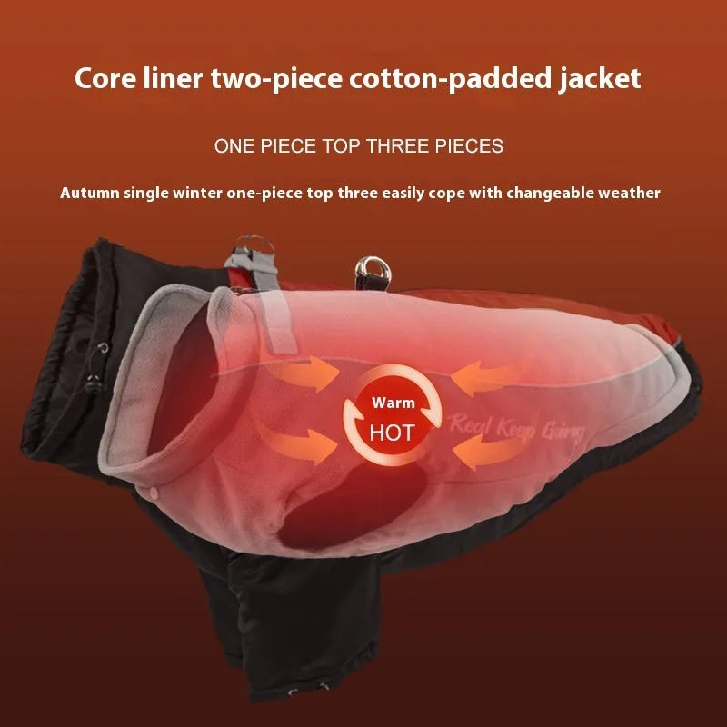 Polar fleece dog jacket with a separate thermal liner, shown in a two-tone colour combination.