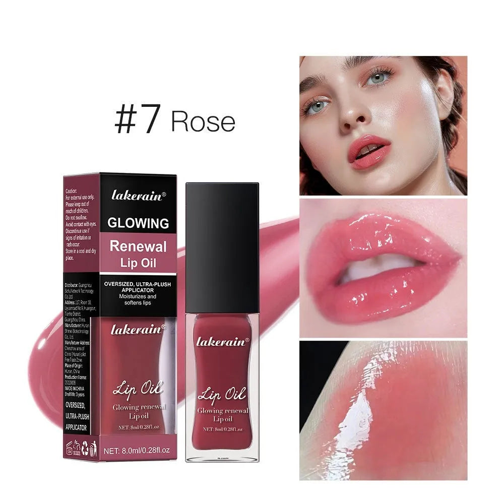 LakeRain lip gloss in 8ml container with seven colour shade options