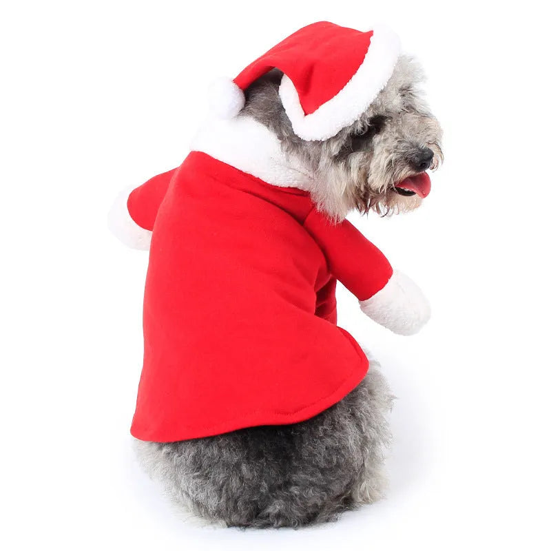 Red polar fleece standing Santa Claus costume for pets with England style design