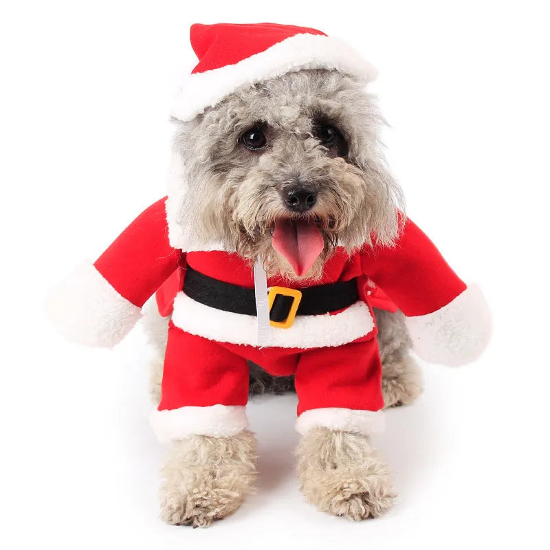 Red polar fleece standing Santa Claus costume for pets with England style design