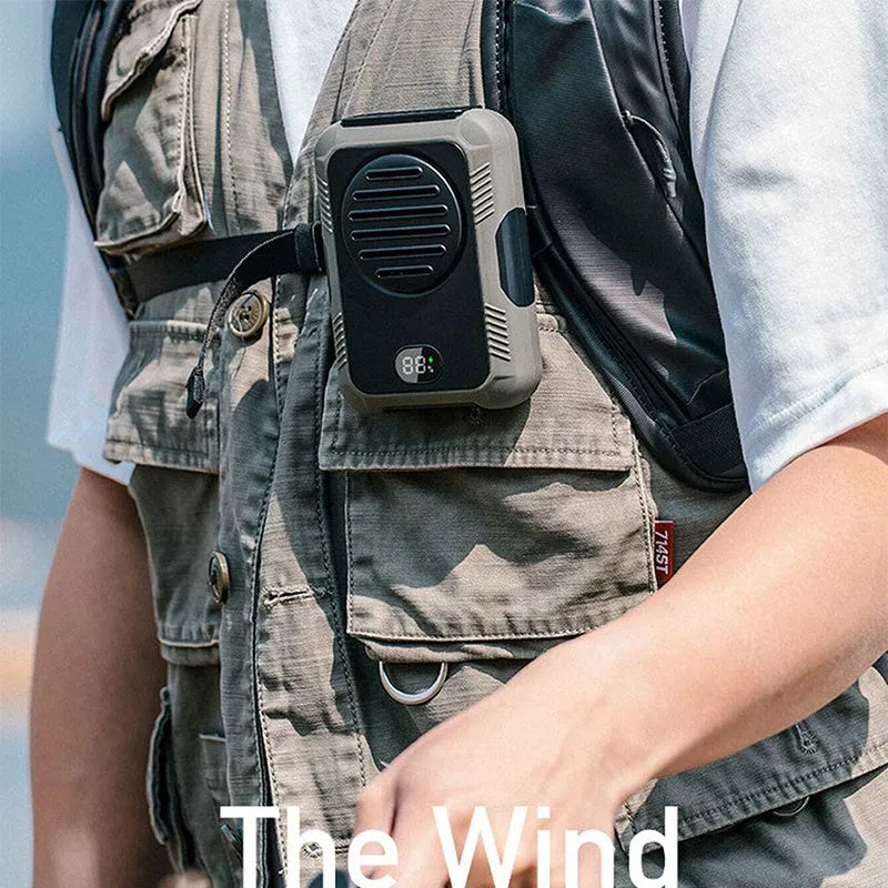 Green leafless waist hanging fan for outdoor sports with USB charging port