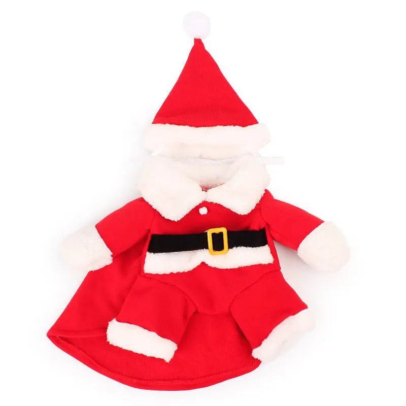 Red polar fleece standing Santa Claus costume for pets with England style design