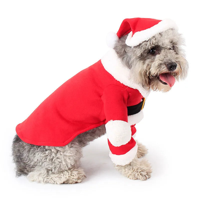 Red polar fleece standing Santa Claus costume for pets with England style design