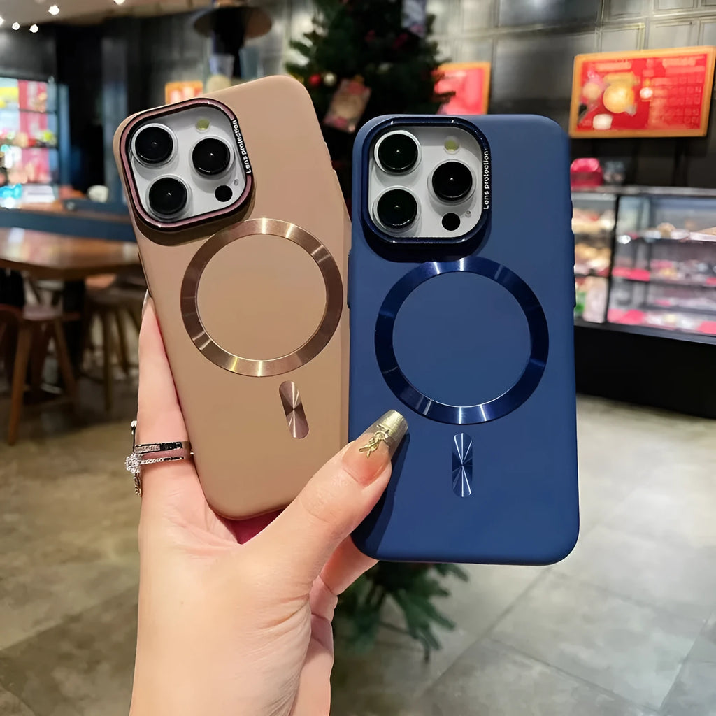 Frosted magnetic phone case for iPhone 12-15 Pro Max in Titanium Gray, shockproof PC cover with magnetic suction.