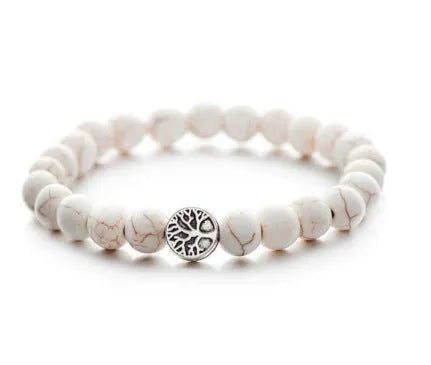 Alloy volcano white turquoise bracelet with natural stone beads in green tiger eye, black agate and blue stone options