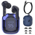 Wireless Bluetooth earbuds with digital battery display in choice of five colours