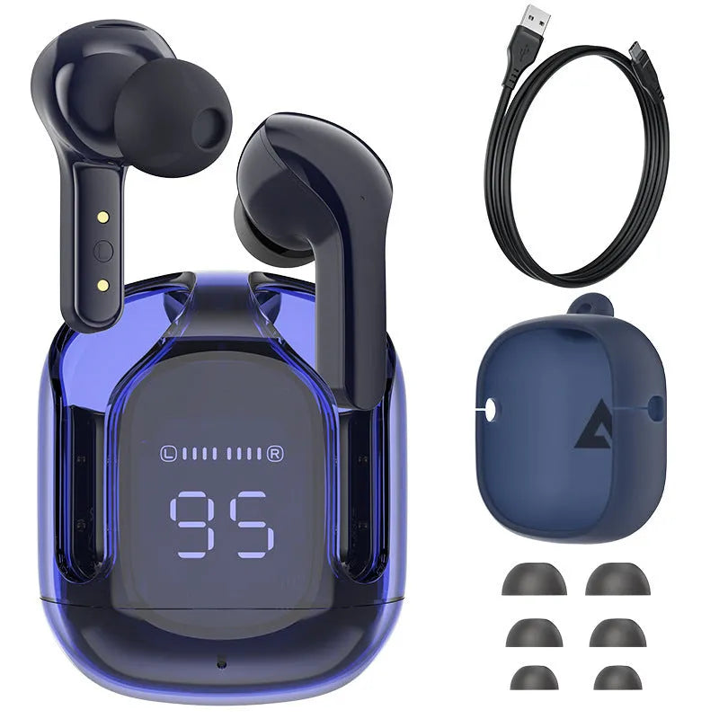 Wireless Bluetooth earbuds with digital battery display in choice of five colours