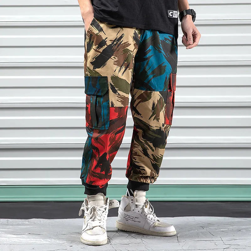 Blue camouflage unisex polyester overalls with drawstring waist, available in Asian sizes M to 5XL
