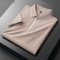 Men's slim fit lapel business casual top in cotton blend fabric with short sleeves